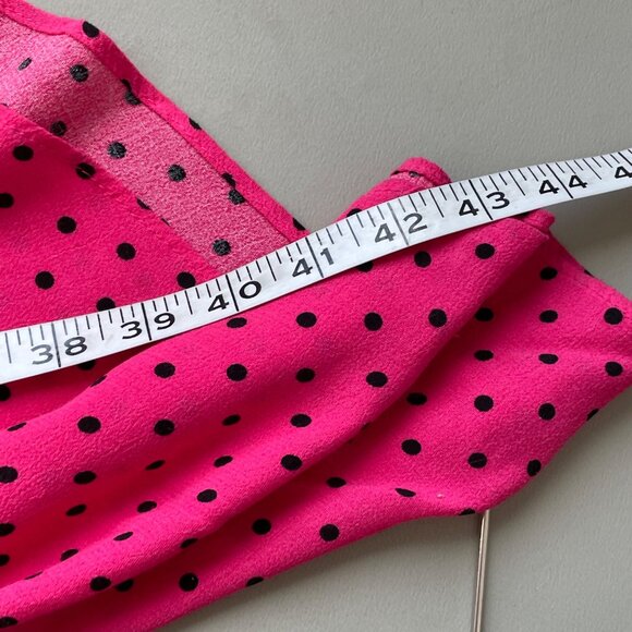 Zara Dress Size Medium Hot Pink Polka Dot Asymmetrical Dress Ruched 3/4 Sleeve - Picture 4 of 6